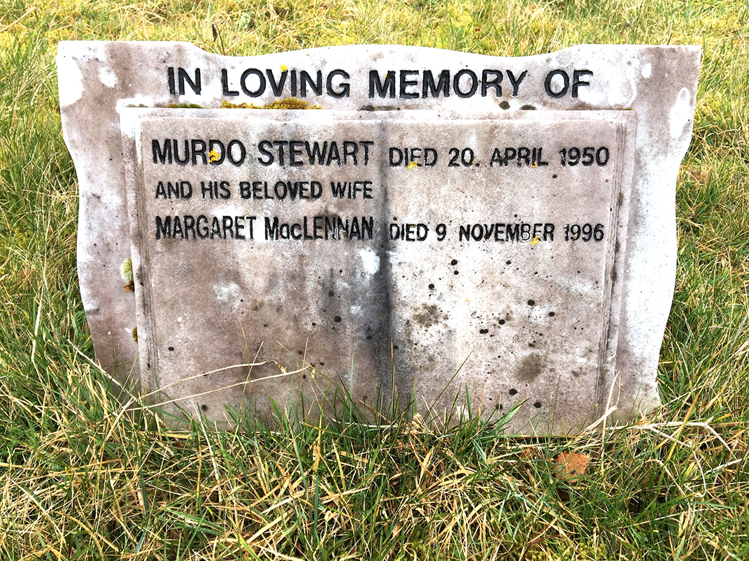 Photo of headstones/Margaret Stewart nee MacLennan d1996 hdstn Stratherrick bur grd_